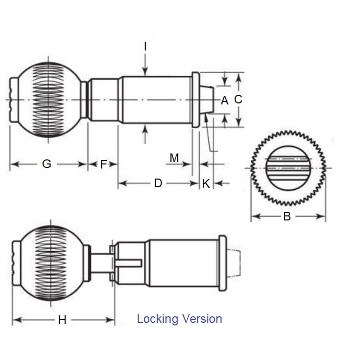 Piston d'indexation 38 x 60 mm - Poignée à bille en acier de précision - Indexation - MBA (Pack de 1)
