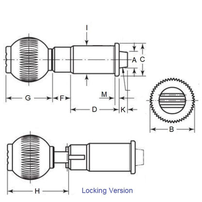 Piston d'indexation 38 x 60 mm - Poignée à bille en acier à verrouillage de précision - Indexation - MBA (Pack de 1)