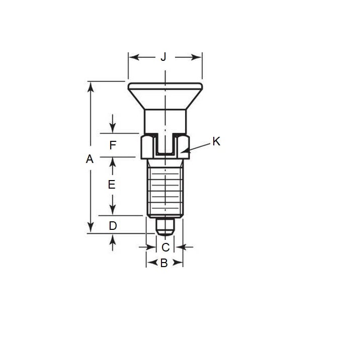Pistoncino di indicizzazione M12x1,5 fine x 56 mm - Manopola con fessura di bloccaggio e blocca filetto in acciaio - indicizzazione - MBA (confezione da 1)