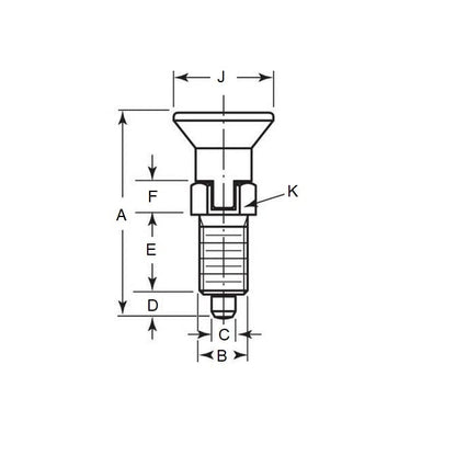 Piston d'indexation 1/2-13 UNC x 51,7 mm – Bouton de traction avec fente de verrouillage et frein filet en acier – Indexation – MBA (lot de 1)