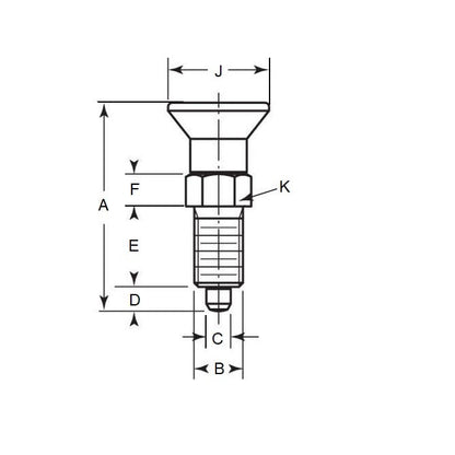 Stantuffo di indicizzazione 5/8-11 UNC x 73,9 mm - Non bloccabile con manopola in acciaio - Indicizzazione - MBA (confezione da 1)