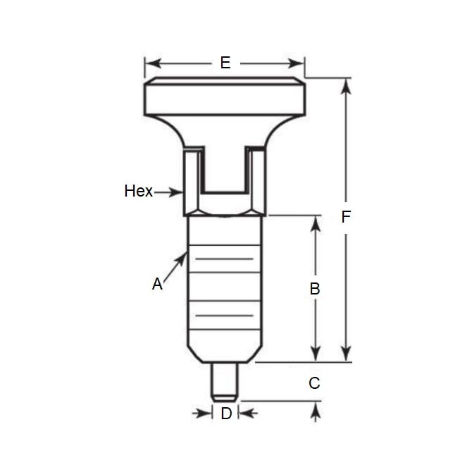 Piston à ressort 3/8-16 UNC x 19,1 mm - Poignée de verrouillage en acier - Ressort - Fileté - MBA (Pack de 1)