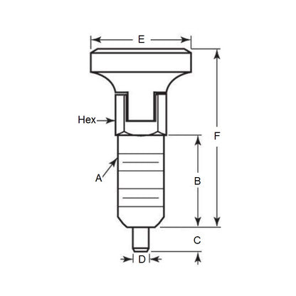 Piston à ressort 1/2-13 UNC x 25,4 mm - Type de verrouillage inoxydable - Ressort - Fileté - MBA (Pack de 1)