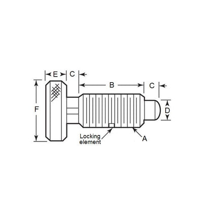 Piston à ressort 3/8-16 UNC x 19,1 mm - Poignée moletée Verrouillage léger avec blocage fileté Corps en acier avec acétal - Ressort - Fileté - MBA (Paquet de 125)