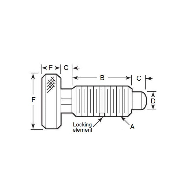 Piston à ressort 3/8-16 UNC x 19,1 mm - Poignée moletée verrouillable Corps en acier inoxydable robuste avec acétal - Ressort - Fileté - MBA (Paquet de 125)