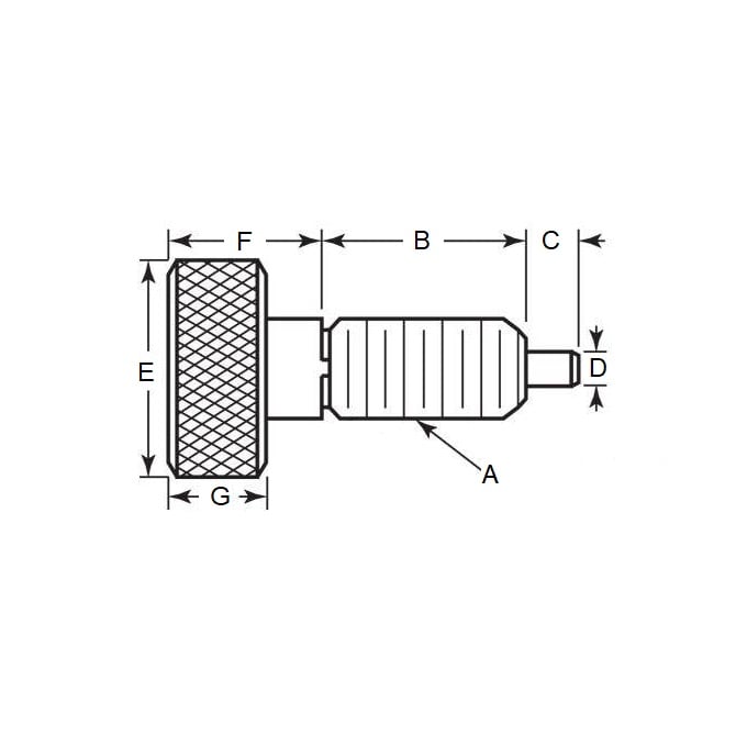 Piston à ressort 3/8-16 UNC x 19,1 mm - Poignée moletée avec blocage de filetage Inox - Ressort - Fileté - MBA (Pack de 1)