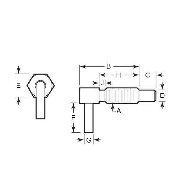 Piston à ressort 1/2-13 UNC x 53,6 mm - Poignée en L Verrouillage Inox - Ressort - Fileté - MBA (Pack de 1)