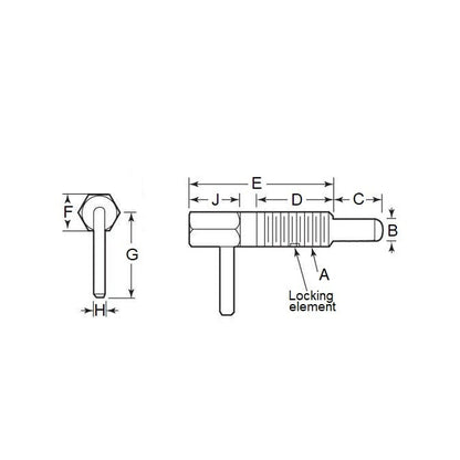 Piston à ressort 3/8-16 UNC x 27 mm - Poignée en L Corps en acier verrouillable avec acétal - Ressort - Fileté - MBA (Pack de 1)
