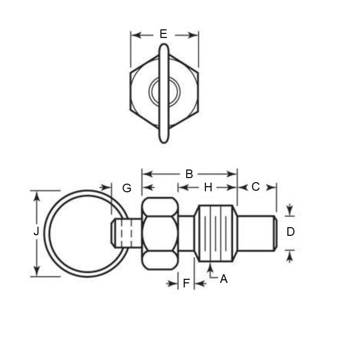 Piston à ressort 1/4-20 UNC x 11,2 mm - Poignée annulaire avec soulagement du filetage en acier inoxydable - Ressort - Fileté - MBA (Pack de 1)