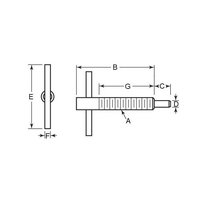 Piston à ressort 1/4-20 UNC x 29 mm - Poignée en T de verrouillage en acier - Ressort - Fileté - MBA (Pack de 1)