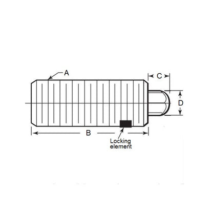 Piston à ressort 3/8-16 UNC x 28,6 mm – Nez hexagonal avec corps en acier fileté avec acétal – Ressort – Fileté – MBA (lot de 1)