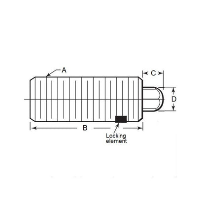 Piston à ressort 1-8 UNC x 61,1 mm – Nez hexagonal avec corps en acier fileté avec acétal – Ressort – Fileté – MBA (lot de 1)