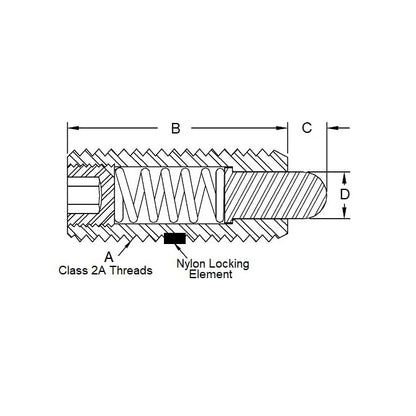 Piston à ressort 1-8 UNC x 61,1 mm – Acier inoxydable léger – Ressort – Fileté – MBA (lot de 1)