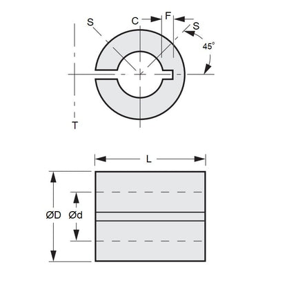 Réducteur d'alésage 6,35 x 4,76 x 15,9 mm - Alliage d'aluminium - MBA (Pack de 1)