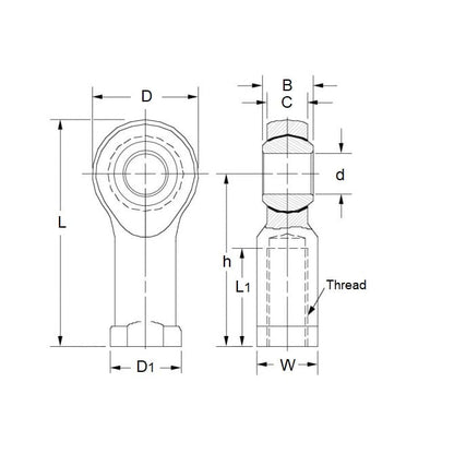 Embout de tige 11,113 mm – Femelle gauche à ajustement serré en acier avec chemin de roulement doublé PTFE – MBA (lot de 1)