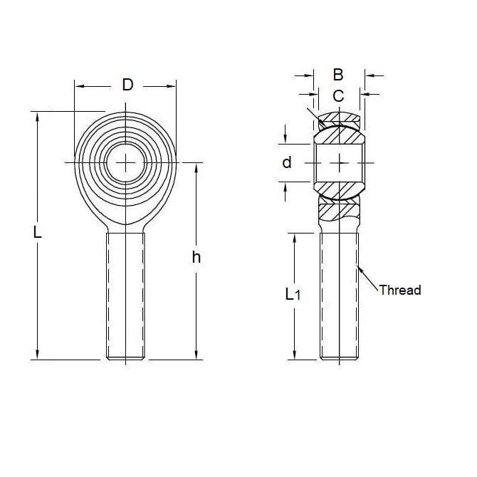 Rod End   10 mm  - Ferrobal Narrow Head Male Left Hand Bronze Lined Steel - MBA  (Pack of 1)