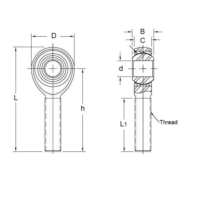 Rod End   12 mm  - Ferrobal Narrow Head Male Left Hand Bronze Lined Steel - MBA  (Pack of 1)