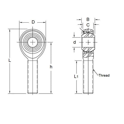 Rod End   12 mm  - Ferrobal Narrow Head Male Left Hand Bronze Lined Steel - MBA  (Pack of 1)