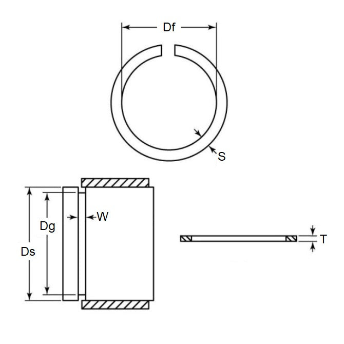 Anello elastico 11,13 x 1,4 mm - Acciaio per molle esterno - Sezione quadrata con spazio aperto - Albero 11,13 - MBA (confezione da 100)