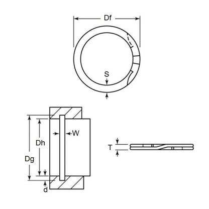 Anello a spirale interno 101,60 x 2,82 mm - Acciaio per molle a spirale - Medio - Resistente - Foro alloggiamento 101,60 - MBA (confezione da 42)