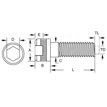 Vite 1/4-20 UNC x 12,70 mm in acciaio legato - presa con cappuccio con punta in nylon - MBA (confezione da 2)