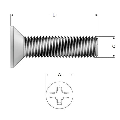 Screw    M2.5 x 10 mm  -  Zinc Plated - Countersunk Philips - MBA  (1 Pack of 200 Per Box)