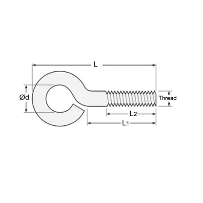 Eye Bolt    1/4-20 UNC x 63.500 x 38.1 mm  - Bent Stainless Steel - MBA  (Pack of 1)