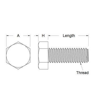 Screw    M8 x 50 mm  -  Zinc Plated Steel - Hex Head - MBA  (Pack of 50)