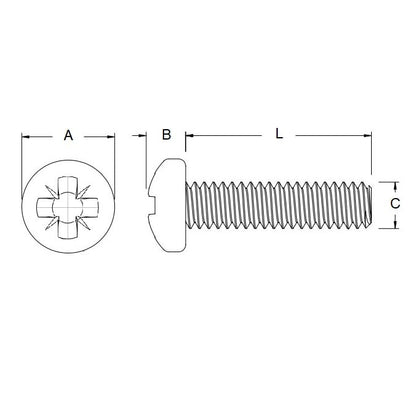 Screw    M1 x 12 mm  -  304 Stainless - Pan Head Pozidrive - MBA  (Pack of 50)