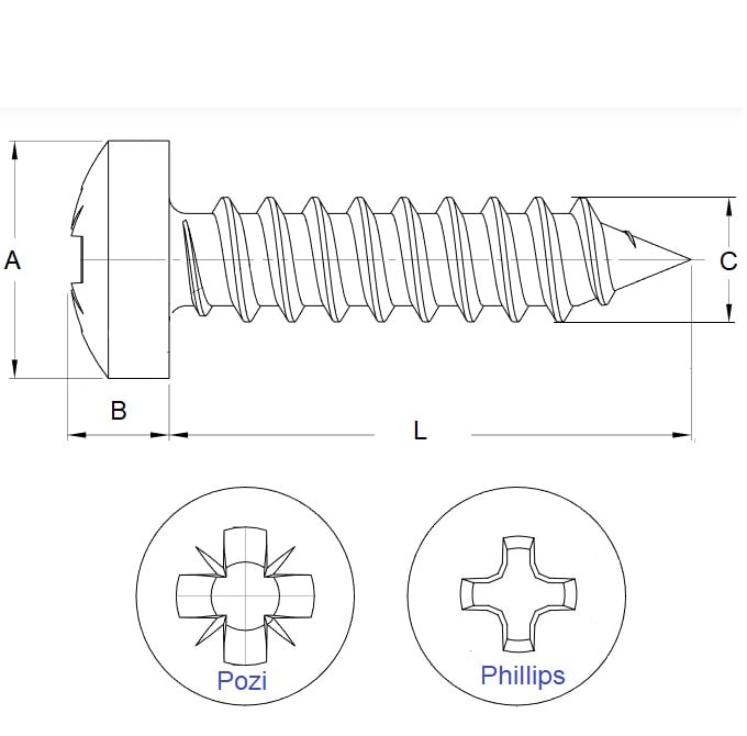 Vite autofilettante 3,5 x 31,8 mm - Acciaio zincato - Testa cilindrica Philips - MBA (confezione da 20)