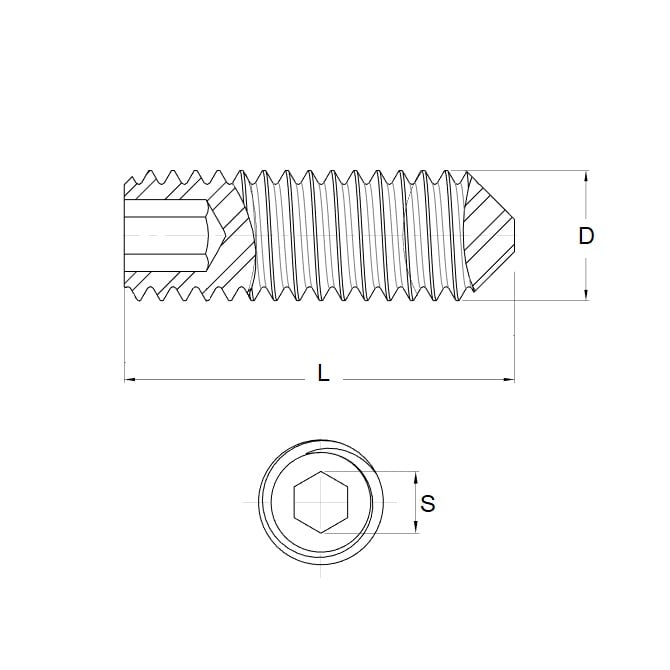 Set di bussole con grani M10 x 12 in acciaio al carbonio - punta conica - MBA (confezione da 50)