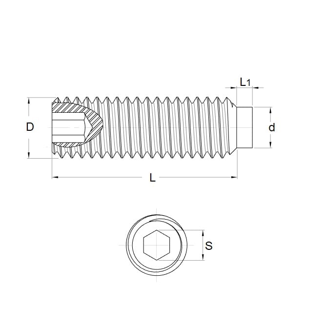 Set di bussole con grani M12 x 33,7 mm in acciaio al carbonio - Punta a cane - MBA (confezione da 50)