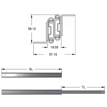Drawer Slide  457.2 x 478.28 x 58.9 kg  - Medium Duty Undercarriage Mount - MBA  (Pack of 1)