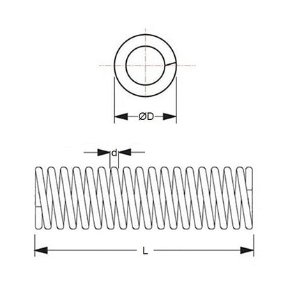 Molla di compressione 25,4 x 914 x 3,43 mm - Filo armonico in acciaio - MBA (confezione da 1)