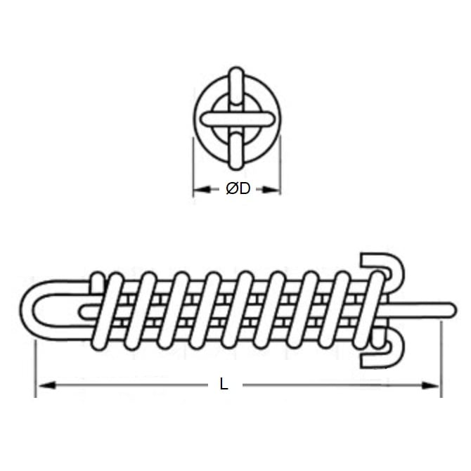 Molla della barra di traino 57 kg.cm x 28,5 x 177,8 mm mm - Acciaio zincato - MBA (confezione da 1)