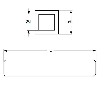 Tubo quadrato 2 x 1,10 x 300 mm - Ottone - MBA (1 confezione da 2 per scheda)
