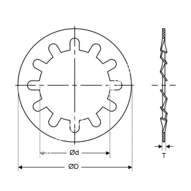 Rondella di bloccaggio 5 x 10 x 0,6 mm - Dente interno in acciaio per molle - MBA (confezione da 85)