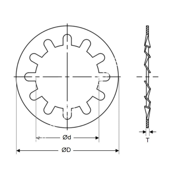 Rondella di bloccaggio 6 x 13 x 0,7 mm - Dente interno in acciaio dolce zincato - MBA (confezione da 50)
