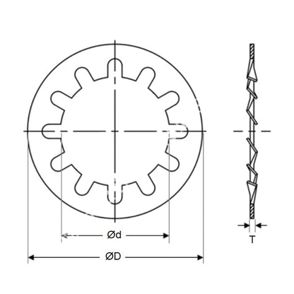 Rondella di bloccaggio 2,5 x 5,5 x 0,4 mm - Dente interno in acciaio per molle - MBA (confezione da 10)