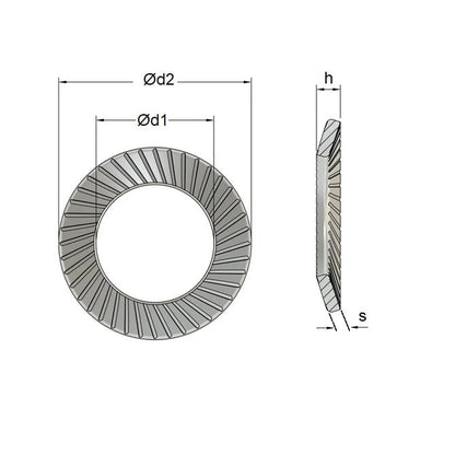 Rondelle Crantée 10 x 16 x 1 mm - Acier à Ressorts Carbone de Sécurité - MBA (Pack de 50)