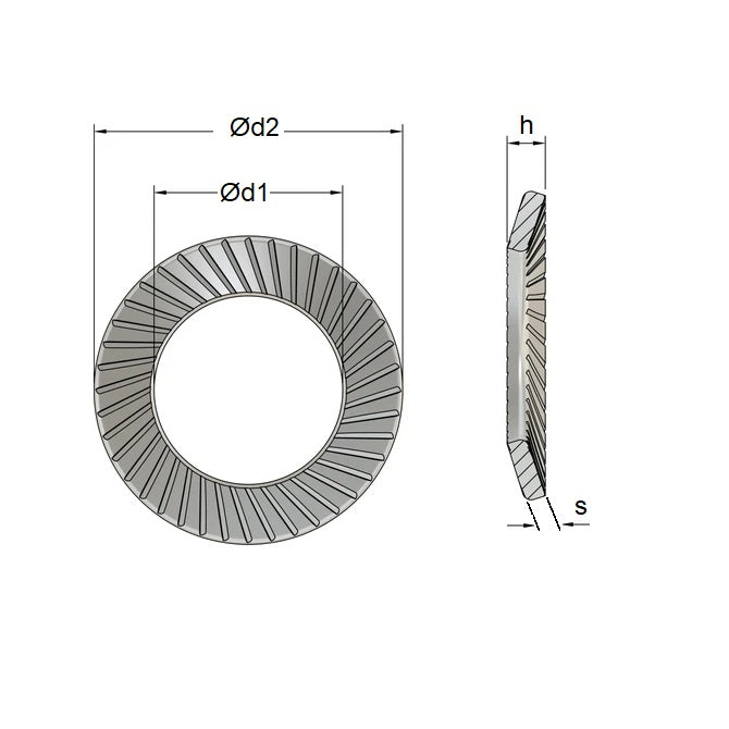 Rondelle dentelée 8 x 13 x 0,8 mm - Acier à ressorts en carbone de sécurité - MBA (Pack de 50)