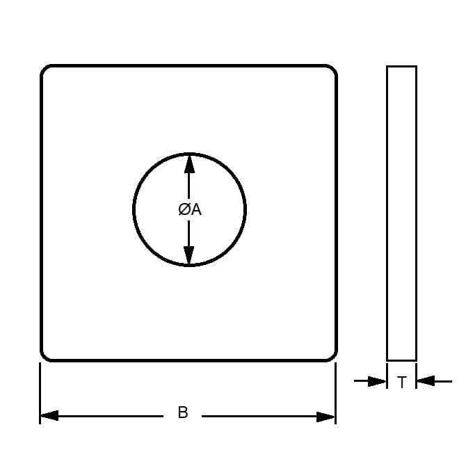 Rondella quadrata 25,4 x 63,5 x 6,35 mm - Acciaio per molle al carbonio - MBA (confezione da 1)