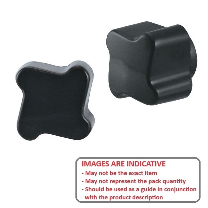 Bouton à quatre lobes 5/8-11 UNC x 80,01 x 23,9 mm - Insert en laiton thermoplastique - Noir - Femelle - MBA (Pack de 1)