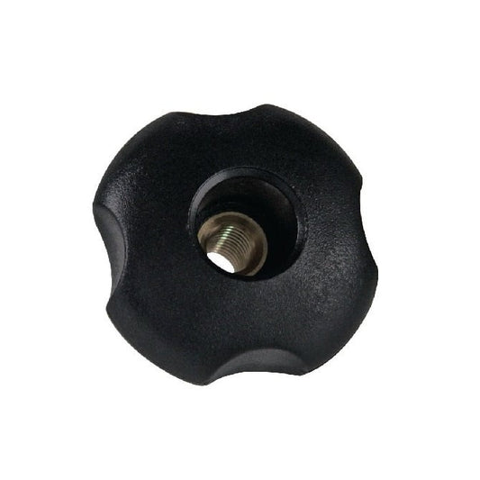 Bouton à quatre lobes 5/8-11 UNC x 80,01 x 23,9 mm - Trou traversant Insert en laiton thermoplastique - Noir - Femelle - MBA (Pack de 1)