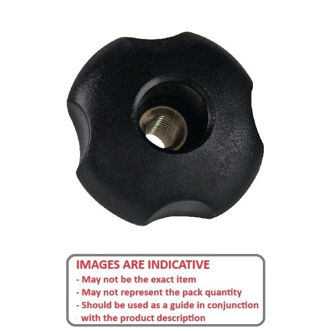 Bouton à quatre lobes 5/16-18 UNC x 39,88 x 11,9 mm - Trou traversant Insert en laiton thermoplastique - Noir - Femelle - MBA (Pack de 1)