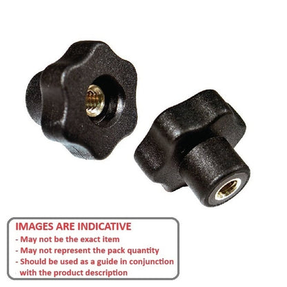 Six Lobe Knob    M12 x 60 x 18 mm  - Through Hole Brass Insert Thermoplastic - Black - Female - MBA  (Pack of 1)