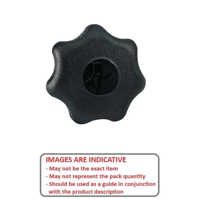 Bouton Sept Lobes M4 x 25 mm - Insert Acier Thermoplastique - Noir - Femelle - MBA (Pack de 1)