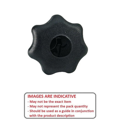 Bouton Sept Lobes M16 x 63 mm - Insert Acier Thermoplastique - Noir - Femelle - MBA (Pack de 1)
