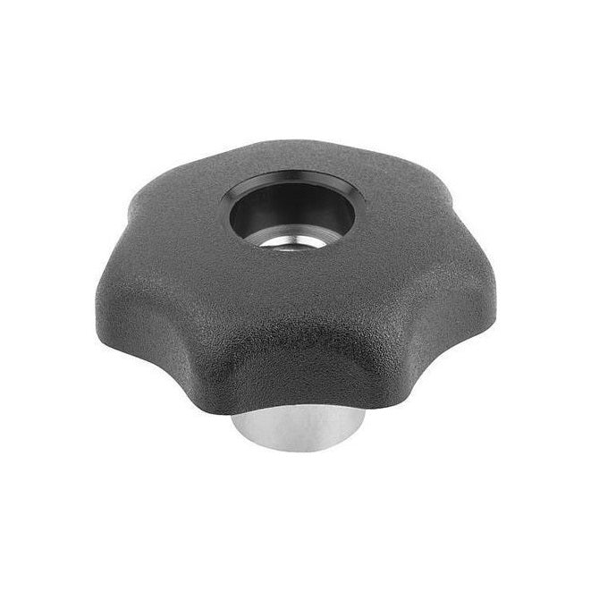 Bouton à sept lobes M5 x 25 mm - Insert de moyeu en acier thermoplastique - Noir - Femelle - MBA (Pack de 10)