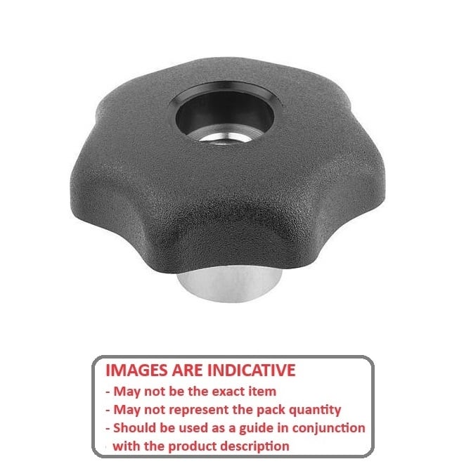 Bouton à sept lobes M8 x 40 mm - Insert de moyeu en acier thermoplastique - Noir - Femelle - MBA (Pack de 1)